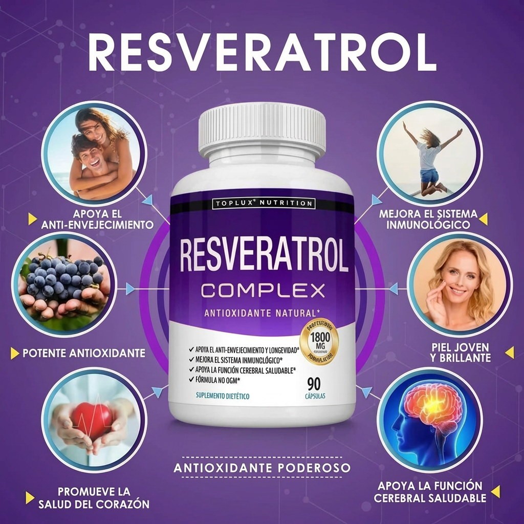 Resveratrol 1800mg – Antioxidante Natural para Energía, Juventud y Bienestar