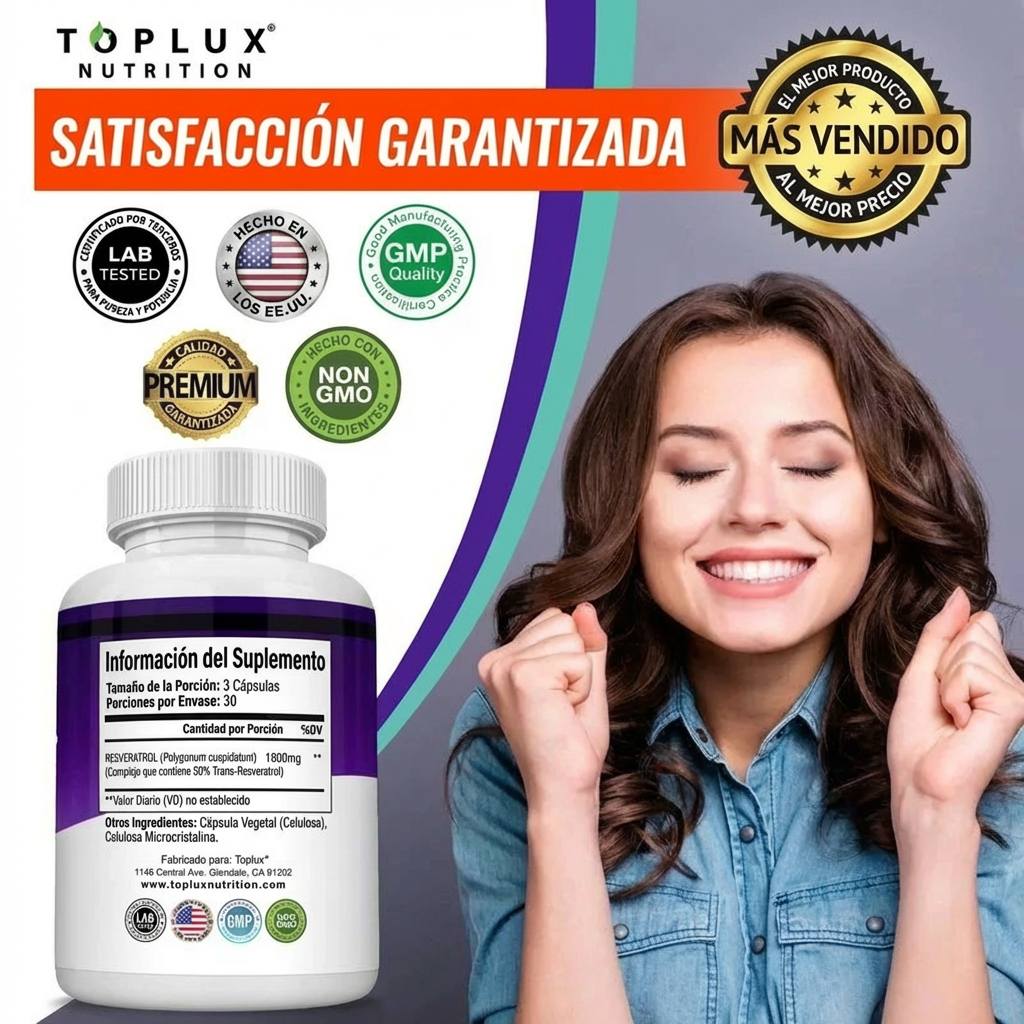 Resveratrol 1800mg – Antioxidante Natural para Energía, Juventud y Bienestar